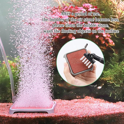 hygger Aquarium Air Stone, 1.65 Inch Nano Air Stone Make Super Tiny Bubble, Ultra Quiet Dissolved Oxygen Diffuser Small Airstone with Stainless Steel Base for Aquarium, Fish Tank & Hydroponic, Square