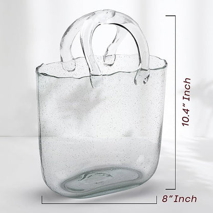 OLEEK Purse vases for Flowers (Handmade) Glass Bag vase -10 Inches- Blue for centerpieces & Fish Bowl - Handbag Unique Flower vase Decorative - Glass Handbag vases for Cute Room Decor