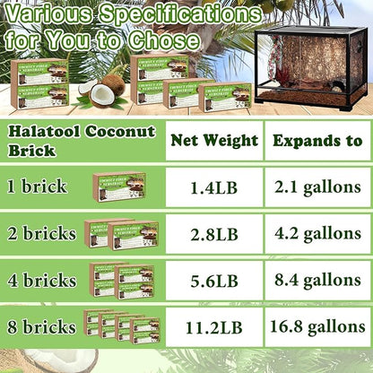 Halatool 1.4LB Coconut Fiber Substrate for Reptile Bedding Natural Coconut Husk Substrate for Snake Tarantula Enclosure Tortoises Habitat Spider Leopard Gecko Tank, Fill 2.1 Gallon Terrarium