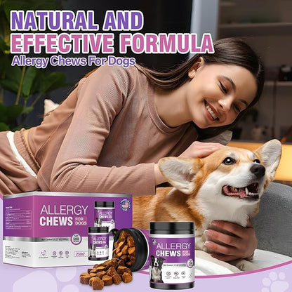 Dog Allergy Chews 500PCs， Dog Allergy and Itching Skin Relief Anti Itch Aller Immune Bites for Dogs Itching Licking Paws Treatment Relief Itchy Chew Probiotics Vitamins for Skin and Coat Allergies