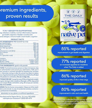 Native Pet Dog Vitamins & Supplements - 11-in-1 Multivitamin Powder for Dogs Food Topper - Collagen, Glucosamine, Probiotics, Omega & More- Supports Healthy Gut, Mobility & Overall Health -30 Scoops