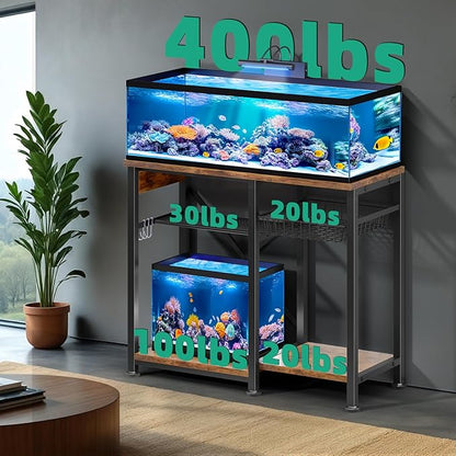 20-29 Gallon Aquarium Stand with 6 ft Power Strip, 5-Tier Metal Frame Fish Tank Stand 20 Gallon Fish Tank Stand 31.5" L*15.75" W Tabletop 400lbs Capacity (Vintage Brown, 20-29 Gallon)