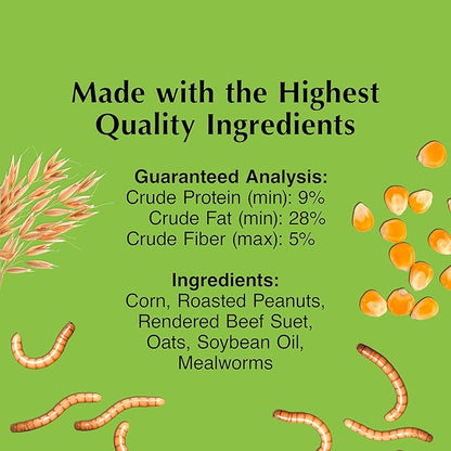 C&S Mealworm Delight No Melt Suet Dough, Suet Cakes for Wild Birds, 11.75 Ounces, Pack of 8