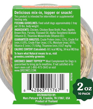 Greenies Smart Topper High Protein Wet Mix-in for Dogs, Chicken, Peas, Apples & Brown Rice Recipe in Vitabroth Broth - Bone Broth + Vitamins E & B1, 10 Count
