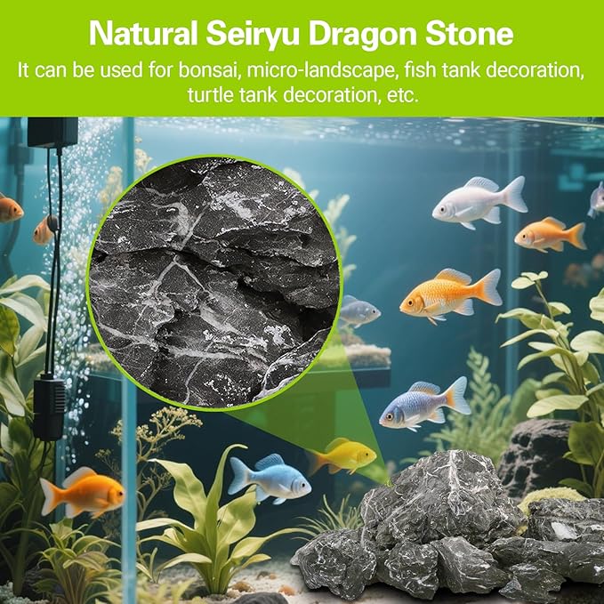 Natural Seiryu Dragon Stone - 11 Pound Aquarium Landscape Rock for Fish Tank Decorative Stones, Reptile and Amphibious Tank 3-8 Inch Aquarium Decoration
