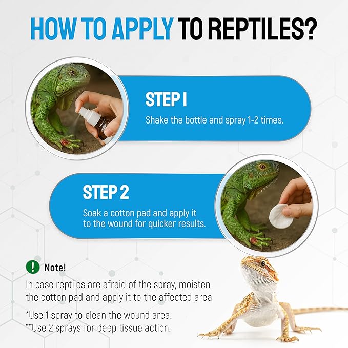 Reptile Wound Care Spray with Silver – for Wounds, Cuts, Scale Rot, Burns, Sores, Irritation, Abnormal Shedding – Topical Spray for Lizards, Bearded Dragons, Iguanas, Snakes, Geckos & Turtles – 4 Oz