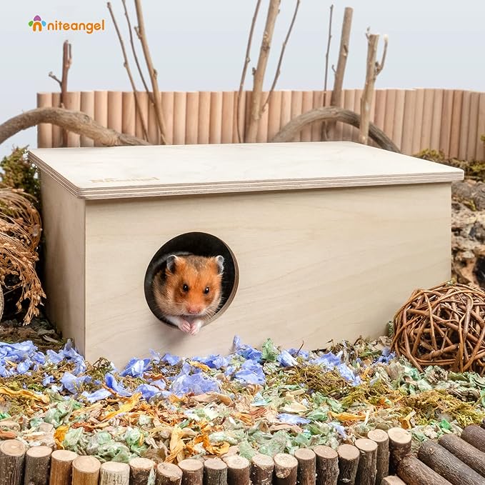 Niteangel Birch Chamber-Maze Hamster Hideout - Small Pets Woodland House Habitats Decor for Hamster Mice Gerbils Mouse