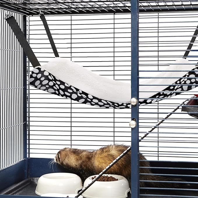 2 Pieces Reversible Cat Hanging Hammock Soft Breathable Pet Cage Hammock with Adjustable Straps and Metal Hooks Double Sided Hanging Bed for Small Dogs Rabbits(Leopard and Dot,M)