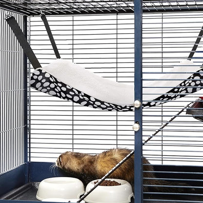 2 Pieces Reversible Cat Hanging Hammock Soft Breathable Pet Cage Hammock with Adjustable Straps and Metal Hooks Double Sided Hanging Bed for Small Dogs Rabbits(Leopard and Dot,M)