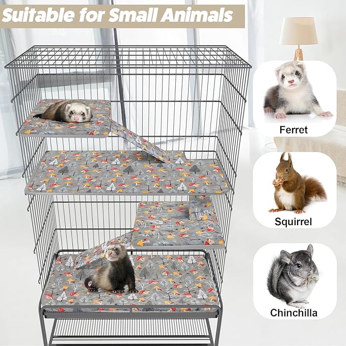 Bienbee Ferret Cage Liner Set for Ferret Nation & Critter Nation Cage, Waterproof Ferrets Cage Accessories for Small Animals Rats Chinchillas Hedgehogs Ferrets(Gray Mushroom, Double Unit Combo)