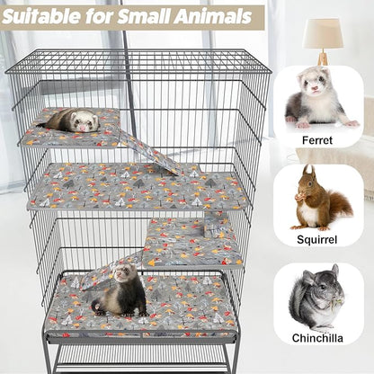 Bienbee Ferret Cage Liner Set for Ferret Nation & Critter Nation Cage, Waterproof Ferrets Cage Accessories for Small Animals Rats Chinchillas Hedgehogs Ferrets(Gray Mushroom, Double Unit Combo)