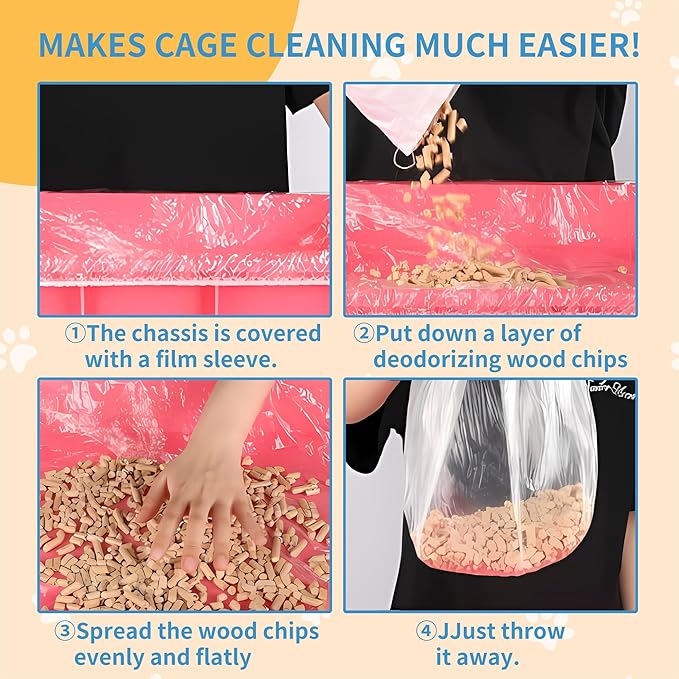 100 Pcs Rabbit Cage Liner Disposable Bunny Cage Liner Bag 26' X 18''- Clear Elastic Pet Toilet Film Small Animal Tray Covers for Bunnies Ferrets Chinchillas Birds - Leak Proof & No Mess