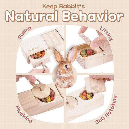 SoulThink® Interactive Wooden Pet Rabbit Toys - Sniff n' Snack Bunny Chew Toys for Rabbit Treats, Suited as Guinea Pig Toys, Hamster Toys for Boredom, Bunny Toys for Rabbits Keep Busy (2 Sets)