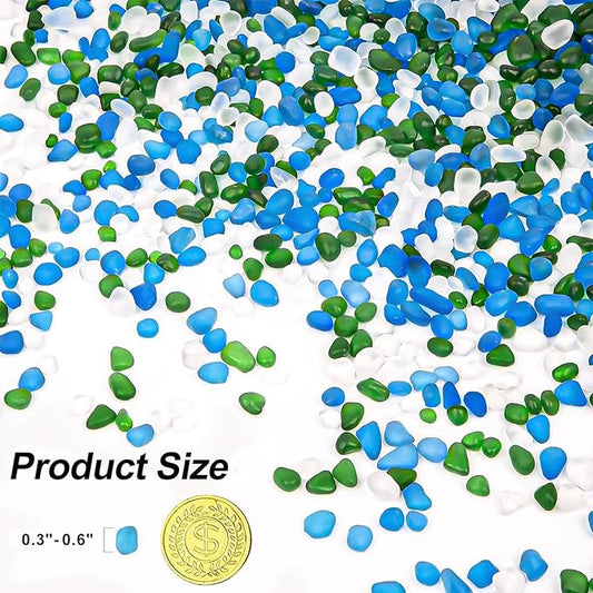 QEQEKAKA Sea Glass Stones for Crafts About 1LB (405g/14.28oz) Glass Pebbles Gemstones Bulk for Beaching Wedding DIY Decoration Aquarium Turtle Tank Vase Filler