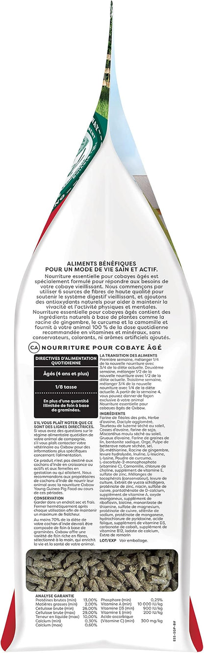 Oxbow Essentials Senior Guinea Pig Food, Made with Oxbow Alfalfa for Guinea Pig, Pet Food Pellets with Vitamin C, Small Animal Pet Products, Made in USA, High Fiber, 8 lb. Bag