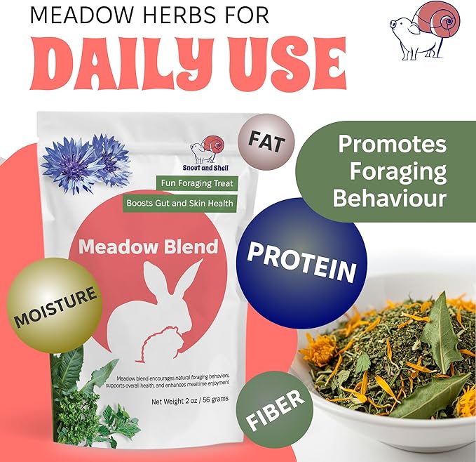 Snout and Shell 2oz Meadow Blend – Natural Foraging Treat for Rabbits, Guinea Pigs & Chinchillas – High-Fiber Supplement
