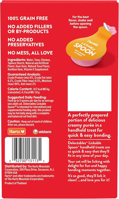 Delectables Lickable Spoon Handheld Wet Cat Treats Made with Real Chicken, Quick & Easy Creamy Puree, Mess Free, Grain-Free, No Added Fillers, No by-Products, No Added Preservatives, Chicken 32ct