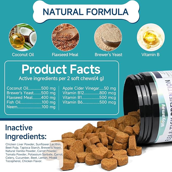 Flea and Tick Prevention for Dogs Chewables, 200 Soft Treats, Natural Dog Flea and Tick Treatment, Oral Flea Chews for Dogs Supplement, Flea and Tick Chews for Dogs Puppies, All Breeds & Sizes
