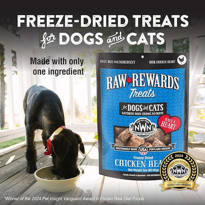 Northwest Naturals Raw Rewards Freeze-Dried Chicken Heart Treats for Dogs and Cats - Bite-Sized Pieces - Healthy, 1 Ingredient, Human Grade Ingredients, Natural, Proudly Made in USA, 3 Oz (Pack of 3)