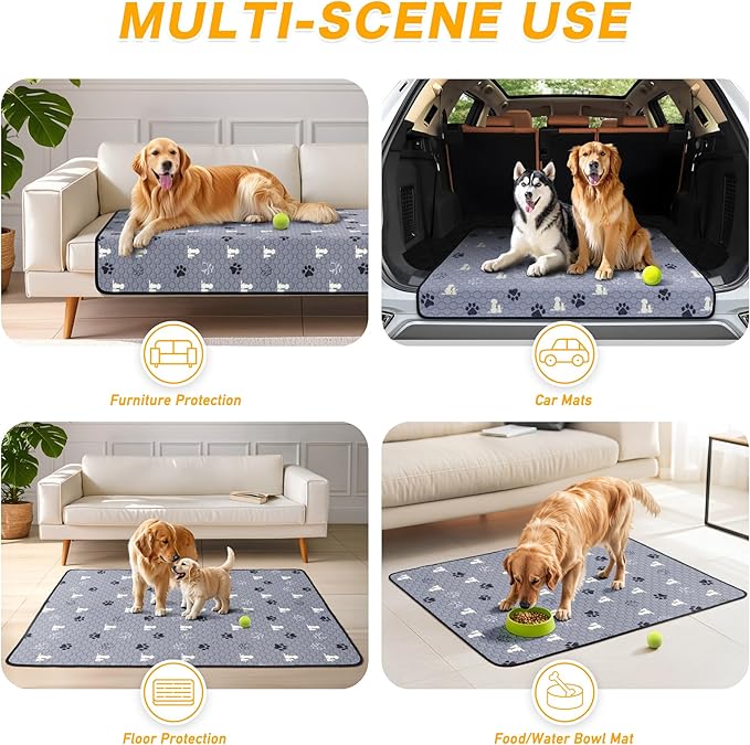 Washable Pee Pads for Dogs, 2 Pack Reusable Puppy Pads, Waterproof Pet Pee Pads for Dog Potty Training, Extra Large Dog Pee Pads for Crate, Playpen, and Whelping, Durable and Absorbent, Gray 24"x48"