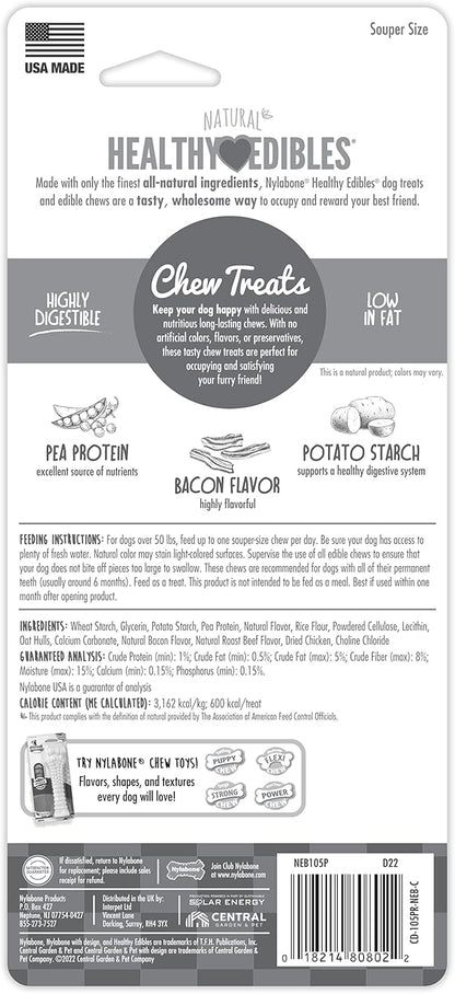 Nylabone Healthy Edibles Natural Dog Chews Long Lasting Bacon Flavor Treats for Dogs, X-Large/Souper (1 Count)