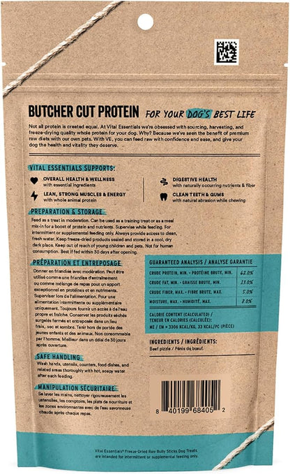 Vital Essentials Bully Sticks Dog Treats, 1.4 oz | Freeze-Dried Raw | Single Ingredient | Premium Quality High Protein Training Treats | Grain Free, Gluten Free, Filler Free