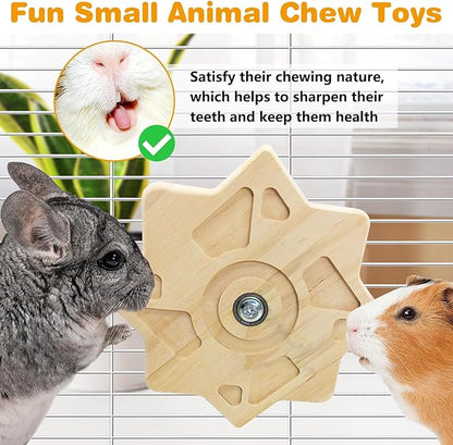 PINVNBY 2 PCS Natural Wooden Chinchilla Chew Toys Rotatable Chinchilla Toy Interactive Teeth Grinding Chew Toy Hanging Chinchilla Cage Accessories for Bunny Rabbit Guinea Pig Hamster Squirrel (Star)