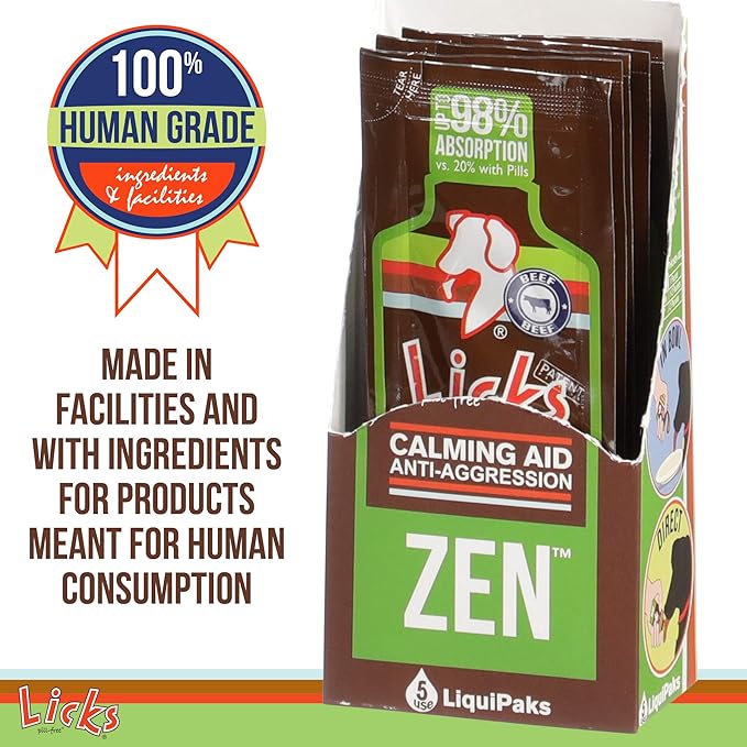 Zen Dog Calming - Calming Aid Supplements for Aggressive Behavior & Nervousness - Treats for Stress Relief & Dog Health - Gel Packets - Braised Beef Flavor, 5 Use