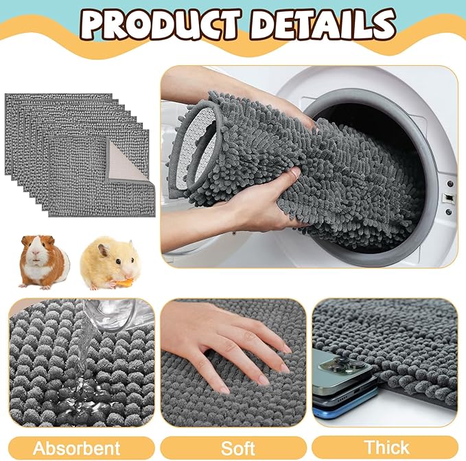 8 Pcs Guinea Pig Liner Washable Rabbit Cage Liner 16x12 Inch Guinea Pig Fleece Mats Reusable Bedding Pee Pads for Small Animals, Bunny (Grey)