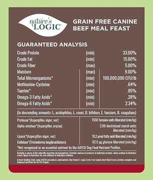 Nature's Logic Grain-Free Dry Dog Food - All-Natural, High Protein, No Synthetic Vitamins/Minerals - Gluten Free - Supports Healthy Digestion - All Breeds & Ages - Beef Meal Feast, 25lbs