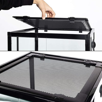 REPTI ZOO Reptile Glass Terrarium, 18" x 18" x 24" Knock-Down Reptile Habitat Tank with Double Hinge Door & Top Screen Ventilation and Side Mesh Ventilation, 30 Gallon Large Reptile Terrarium
