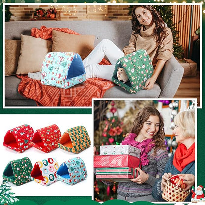 Ripeng 6 Pcs Guinea Pig Hideout Guinea Pig Bed House Rabbit Tunnel Washable Small House Cage Accessories for Hedgehog Mouse Chinchillas Hamster Ferrets Bearded Rats(7.9 Inch Christmas Elements)