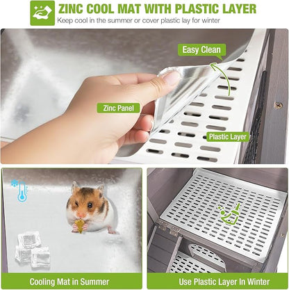 GUTINNEEN Guinea Pig Cages with Anti Chewing Sturdy Plastic Floor and Cool Zinc Plate, Indoor Rabbit Hutch with Hideout and PVC Platform, Elevated Legs Hamster Cage 36.6" L (Grey)