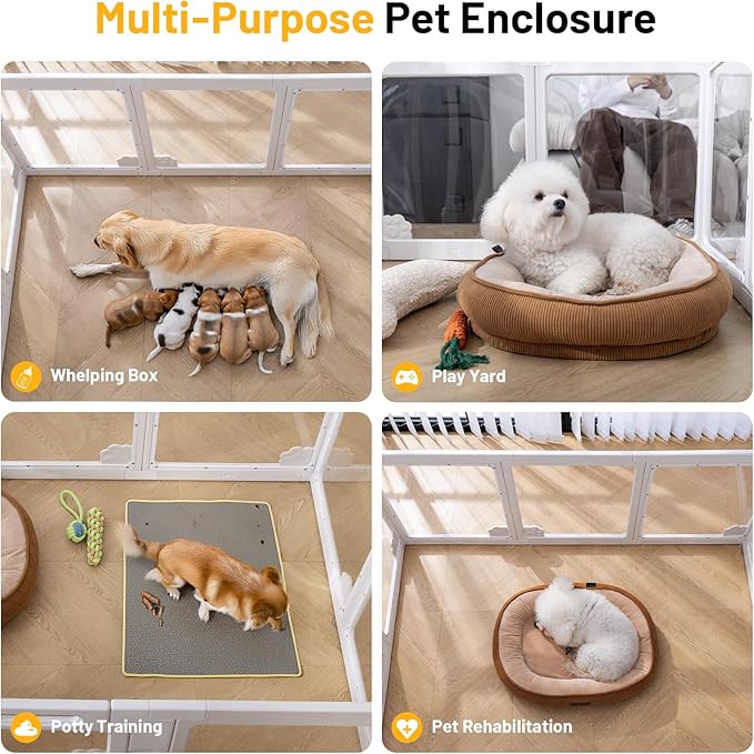 Acrylic Clear Dog Playpen Plastic Puppy Playpen Pet for Pig Indoor Transparent Foldable Fence Crate Kennel for Cat Rabbit Easy Assemble Preferable for Small Dogs (23.6“ Height, 12PCS)