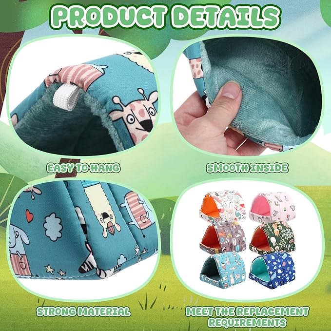 Ripeng 6 Pcs Guinea Pig Hideout Guinea Pig Bed House Rabbit Tunnel Washable Small House Cage Accessories for Hedgehog Mouse Chinchillas Hamster Ferrets Bearded Rats(7.9inch Night in The Forest)