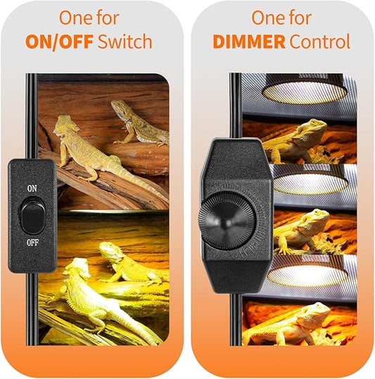 Oiibo 5.5 Inch Reptile Light Fixture with Dimming/Separate Switches, 2 Packs Deep Dome Lamp Cap Reflector Cover, UVB Light Heat Lamp Fixture for Reptile Glass Terrariums, Max 100W Black