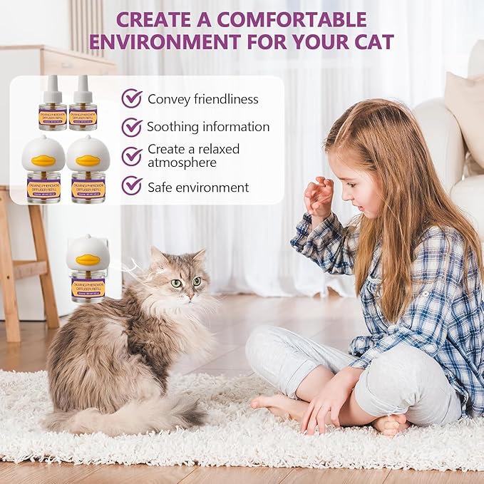 Cat Calming Diffuser Kit 6-in-1, Cat Pheromone Diffuser for Stress and Anxiety Relief, Includes 2 Plug-Ins + 4 Refills (48ml Each), 120-Day Supply, Drug-Free Comfort for Cats and Kittens - Purple