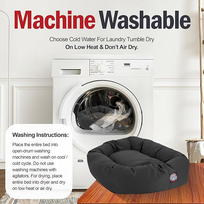 Majestic Pet 52-Inch Bagel Calming Dog Bed - Washable, Cozy Soft Round With Spine Support - Fluffy Donut Shape 52x35x11 Inches - X-Large Pet Bed for Dogs to Rest Their Head - Gray