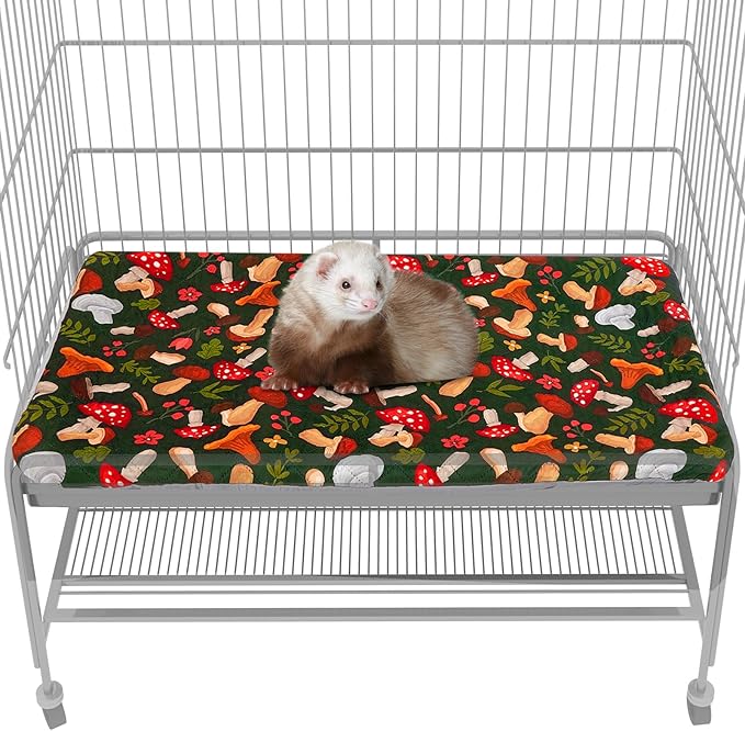 Bienbee Ferret Cage Liner Set for Ferret Nation & Critter Nation Cage, Waterproof Ferrets Cage Accessories for Small Animals Rats Chinchillas Hedgehogs Ferrets(Green Mushroom,Bottom Pan Liner)