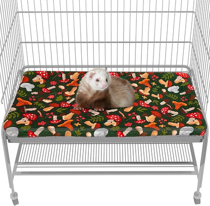Bienbee Ferret Cage Liner Set for Ferret Nation & Critter Nation Cage, Waterproof Ferrets Cage Accessories for Small Animals Rats Chinchillas Hedgehogs Ferrets(Green Mushroom,Bottom Pan Liner)