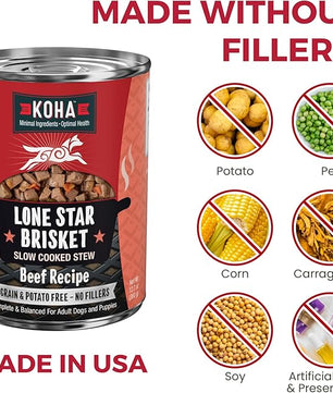 KOHA Lone Star Brisket Stew for Dogs with Beef, High Protein Wet Dog Food, 12.7oz Cans (Case of 12)