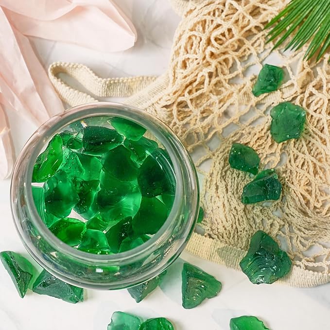 Versatile Frosted Sea Glass Block - 1LB Green Vase fillers, Aquarium Gravels, Sea Glass Decor, Ideal for DIY Crafts, and Home Decor - Perfect for Beach Weddings and More