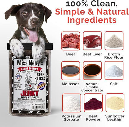 Miss Nelly's- All Natural Beef Jerky Dog Treats Made in USA Only-Original Smoke House Recipe-Minimally Processed Soft Sticks Dog Jerky Treats-32 oz. Jar