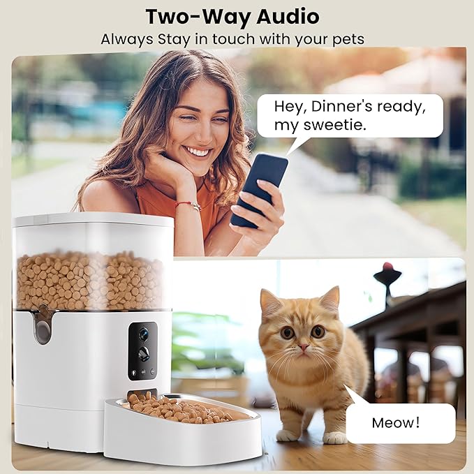 Automatic Cat Feeder with Cameras, 5G WiFi Pet Food Dispenser with 2-Way Audio & Meal Call, 4L Cat Auto Feeder, Easy Setup, App Control, Night Vision, Cloud Storage, AI Pet Motion Capturing