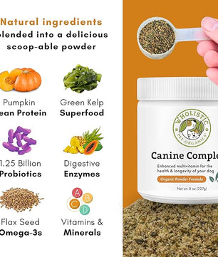 Wholistic Pet Organics Canine Complete - Dog Multivitamin Powder - 8 Oz - Daily Dog Vitamins and Supplements for Homemade Food - Immune System, Skin, Coat & Overall Health - Small and Large Breed