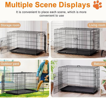 FDW Large Dog Crate 42inch Dog Cage Foldable Metal Kennel with Leakproof Tray Foldable Design Indoor Outdoor Use for Large Dogs,Black