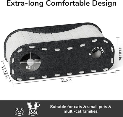 FUKUMARU Cat Beds for Indoor Pets, 31.5 Inches Extra-Large Cat Cave for Multi-Pet, Cozy House with Fluffy Ball Hanging, Scratch Resistant Felt Kitten Hideaway Bed, Feline Tunnel, Grey