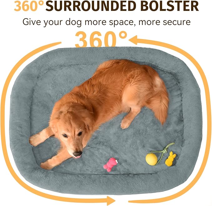 Orthopedic Washable Large Dog Bed: Cooling Dog Bed with Bolsters - Jumbo Bed Waterproof Removable Cover Non-Slip Pet Bed for Extra Large Sized - Grey