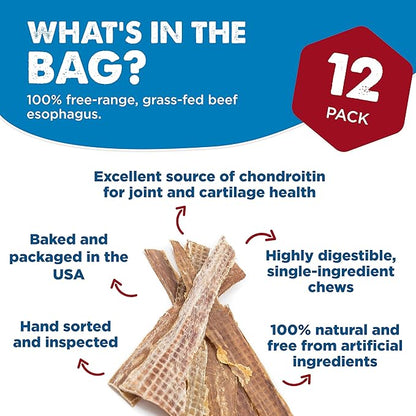 Best Bully Sticks 12 Inch Beef Jerky for Dogs - 12 Count (Pack of 1) - All-Natural, High-Protein Gullet, Rawhide Free, Chewy Treat