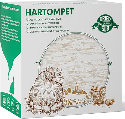 Dried BSF Larvae for Chickens - Non-GMO Poultry Feed Supplement, 85X More Calcium Than Mealworms, 5LB Grub Worms Perfect for Molting & Laying Hens, Ducks, and Wild Birds